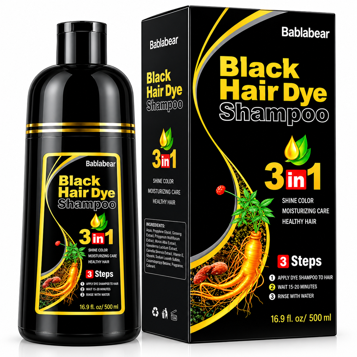 TINTE NEGRO CHAMPÚ 3 EN 1 – 500 ML